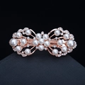 Fermaglio per capelli oro rosa con eleganti perle bianche e strass scintillanti a fiocco - 15# Fiore di Perle