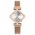Details von roségoldenem Mesh-Armband und silbernem Zifferblatt der Quarzarmbanduhr - Roségold