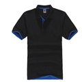 Men's short sleeve polo shirt in black with blue contrast trim on collar and sleeves - Black & Royal Blue