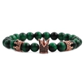 8mm green tiger eye beaded bracelet set with rose gold crowns on white background - Green Tiger Eye Crown