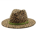 Leopardenmuster Wollfilzhut mit grünem Lederband und goldener Schnalle für Damen - M (56-58cm) / Camel