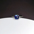 Square blue sapphire ring with cushion cut and diamond accents on a silver band - Sapphire Blue [Silver Color]