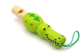 Green wooden crocodile whistle toy with yellow spots and a hanging loop for kids - Crocodile Style Whistle