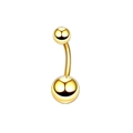 Macro shot of gold-plated curved barbell belly button ring with two sparkling gems - Gold Ball