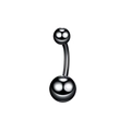 Macro detail of curved black stainless steel navel bar with smooth dual ball design - Black Ball