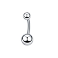 Macro detail of a polished silver stainless steel belly button ring with double beads - Steel Ball