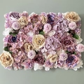 Detailed macro view of artificial hydrangea and rose flower wall panel in purple and pink - European Style New Misty Coffee