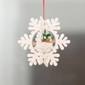Detailed view of a white 3D laser-cut wooden snowflake ornament with bell pattern - 3D White Wooden Snowflake