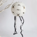Halloween decorative paper lantern with black spider patterns and crepe paper tassels - White Spider With Tassels