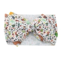 White baby headband with large bow featuring colorful Christmas elk and tree patterns - #26 Christmas Deer