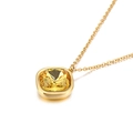 Elegant 15mm gold necklace featuring a faceted square yellow gemstone pendant - Yellow (KN84606-GC)