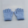 Detail view of blue knit winter gloves for kids featuring elastic ribbed cuffs and full fingers - 2-11 Years / Sky Blue