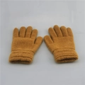 Winter knitted warm full-finger gloves for children in mustard yellow with ribbed cuffs - 2-11 Years / Camel