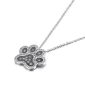 Silver paw pendant necklace with sparkling rhinestones and black center contrast - Steel Color (KN89140-Z)