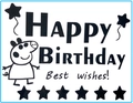 Peppa Pig birthday sticker for balloons with black stars and happy birthday text - Birthday 14 / Black