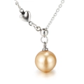 Silver necklace for women with golden shell pearl and delicate heart charm detail - Gold Pearl Style (KN109656-Z)