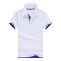 Premium Poloshirt aus weißer Piqué-Baumwolle mit dunkelblauem Besatz und kurzen Ärmeln - S / Weiß Königsblau