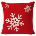Kerst kussensloop met witte sneeuwvlokken op een getextureerde rode linnen stof - BZ0888-3 (Rode Sneeuwvlokken) / 45*45cm Alleen Hoes