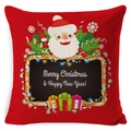 Red Christmas pillow cover with Santa and Merry Christmas blackboard pattern - BZ0888-6 (Red Blackboard Christmas)