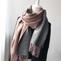 Thick cashmere-like scarf in grey and dusty rose pink with tassel fringe edges - Rose Pink + Grey