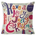 Holly Jolly Christmas linen pillow cover with festive text and colorful ornaments - BZ0888-8 (Holly Jolly Christmas Text)