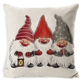 Linen Christmas pillowcase featuring three cute hand-drawn gnomes on white background - BZ0888-13 (Three Christmas Gnomes)