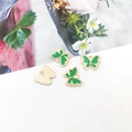 Green butterfly enamel charm with gold metal base for DIY jewelry making and crafts - 11mm / Green
