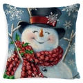 Christmas snowman pattern linen square pillowcase with blue snowflake festive background - BZ0888-23 (Blue Background Snowman)