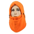 Detail of orange fleece neck gaiter and ski mask showing fabric texture on mannequin - Orange