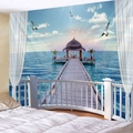 Tapiz de isla tropical con muelle oceánico y vista a la playa para pared de cuarto - 150x130cm / Pabellón de la Isla Tropical(200718-3)