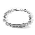 Pulsera de cadena de acero plateado con placa curva y grabado Dream Big - DREAM BIG.