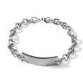 Pulsera minimalista de acero inoxidable plateado con placa curva y cadena de eslabones - Plata-Liso