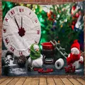 Weihnachts-Wandteppich mit gestricktem Schneemann und rustikaler Kiefernzapfen-Deko - 191118-8 Strickuhr Schneemann