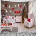 Christmas tapestry with festive indoor tree and white sofa scene for wall decoration - 150x130cm / 191118-4 Christmas Sofa Interior
