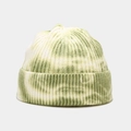 Close-up of light green tie-dye knit beanie showing ribbed texture and rolled cuff - M (56-58cm) / Stripe Green White Tie-Dye