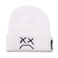 Witte gebreide beanie met zwart XX-gezicht borduursel en omgeslagen rand - M(56-58cm) / Wit