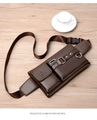 Dark brown leather tactical waist bag for men with adjustable strap and textured finish - Lychee Texture / Brown