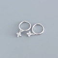 Elegant S925 sterling silver geometric floral drop earrings with sparkling zircon stones - White Gold (White Zircon)