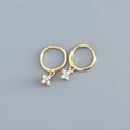 S925 sterling silver gold hoop earrings featuring a floral pendant with clear zircons - Golden Color (White Zirconia)