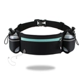 Black running belt with mint green zippers, dual water bottles, and earphone hole design - 2L / Blue