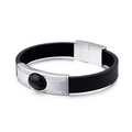 Herren Lederarmband in Schwarz mit geometrischem Edelstahleinsatz und Zirkonia - Schwarzes Leder Besetztes Edelstahlarmband(KB102747-BD)