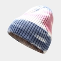 Tie-dye ribbed knit beanie in blue, pink, and white gradient for winter warmth - Color 8 (Pink White Blue Tie-Dye)