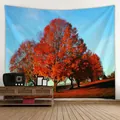Tenture murale nature avec forêt d'automne éclatante, érables rouges et ciel bleu décor - Paysage d'érable rouge d'automne / 230x150cm