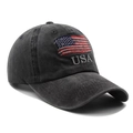 Berretto da baseball in cotone lavato grigio scuro con bandiera USA ricamata - M (56-58cm) / Nero