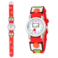 Kids 3D embossed basketball sports watch with red silicone strap and quartz movement - Red