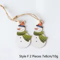Lot de 2 suspensions de Noël Style F en bois motif bonhomme de neige, avec cordelette - Style F (2 Pcs)