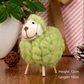 Handmade light green wool felt sheep figurine with wooden legs, size 12cm by 10cm - Green