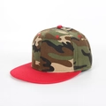 Side view of camo snapback hat featuring a flat red brim and woodland camouflage crown - 58CM (Fits 56-59CM) / Red Brim Camouflage Crown