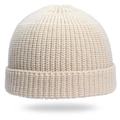 Men's retro knit beanie in cream white featuring a ribbed texture and rolled cuff style - Adjustable / Beige