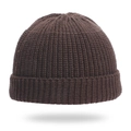 Detailed close-up of dark brown knit beanie showing ribbed texture and folded cuff design - Adjustable / Coffee